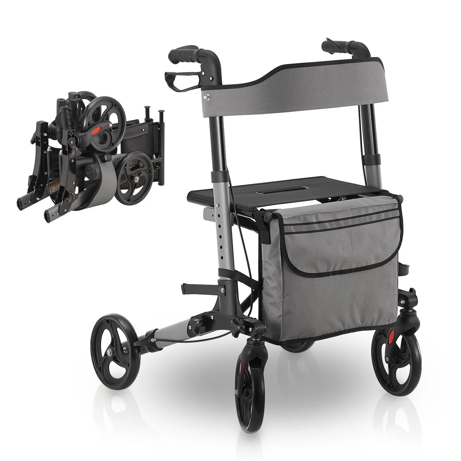2025 Andador de aluminio Vital con asiento – Ligero, plegable y seguro