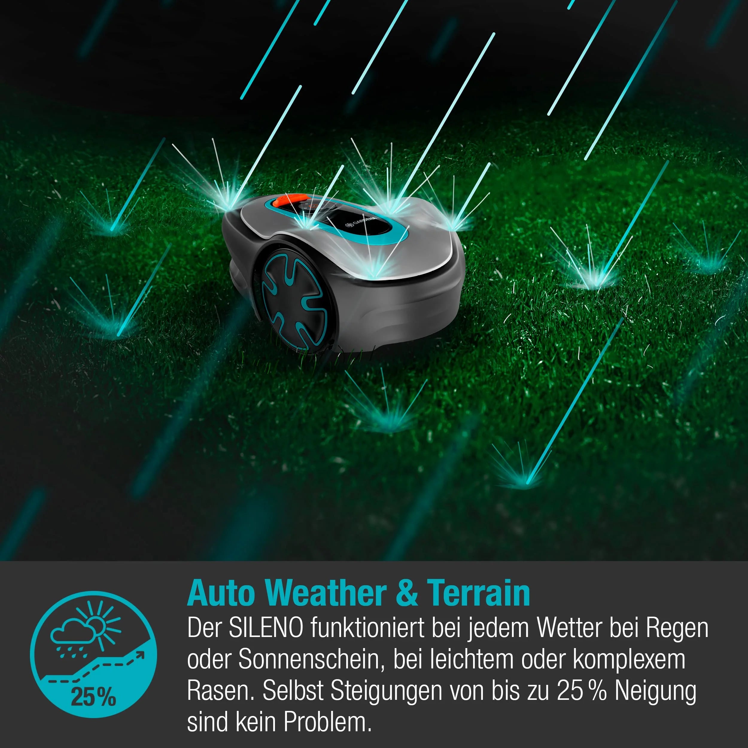 2025 Robot cortacésped Gardena SILENO minimo 350 m²: cortacésped inteligente con conectividad óptima, programable vía la aplicación Gardena Bluetooth (15208-47)