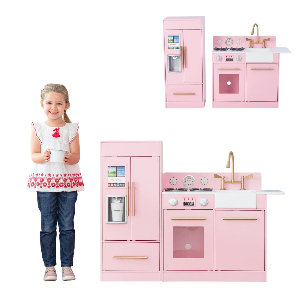 2025 Cocina de Juguete Little Chef Charlotte Moderna para Niños con Refrigerador Independiente, Unidad de Cocina Separada y Características Interactivas, Rosa