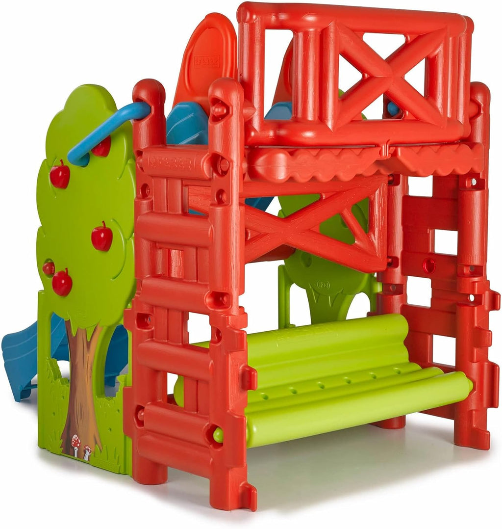 FEBER - Wood House, Centro de Actividades en el Bosque con Tobogán y Mesa Convertible en Arenero, Colores Luminosos y Resistentes a la Luz, Fácil Montaje, Niños de 3 a 8 años, Famosa (800009590)