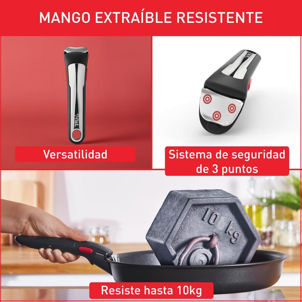 Tefal Ingenio Unlimited On - Juego de 3 Cazos 16/18/20 cm + Mango extraíble | Apto inducción, antiadherentes, revestimiento titanio, Thermo-signal, sin PFOA, apto lavavajillas y horno