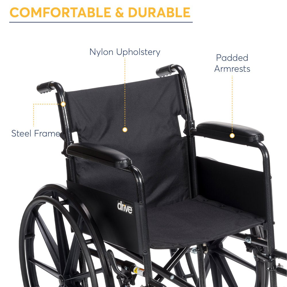 2025 Silla de ruedas Drive Medical Silver Sport 1 con reposabrazos completos y reposapiés removibles y abatibles