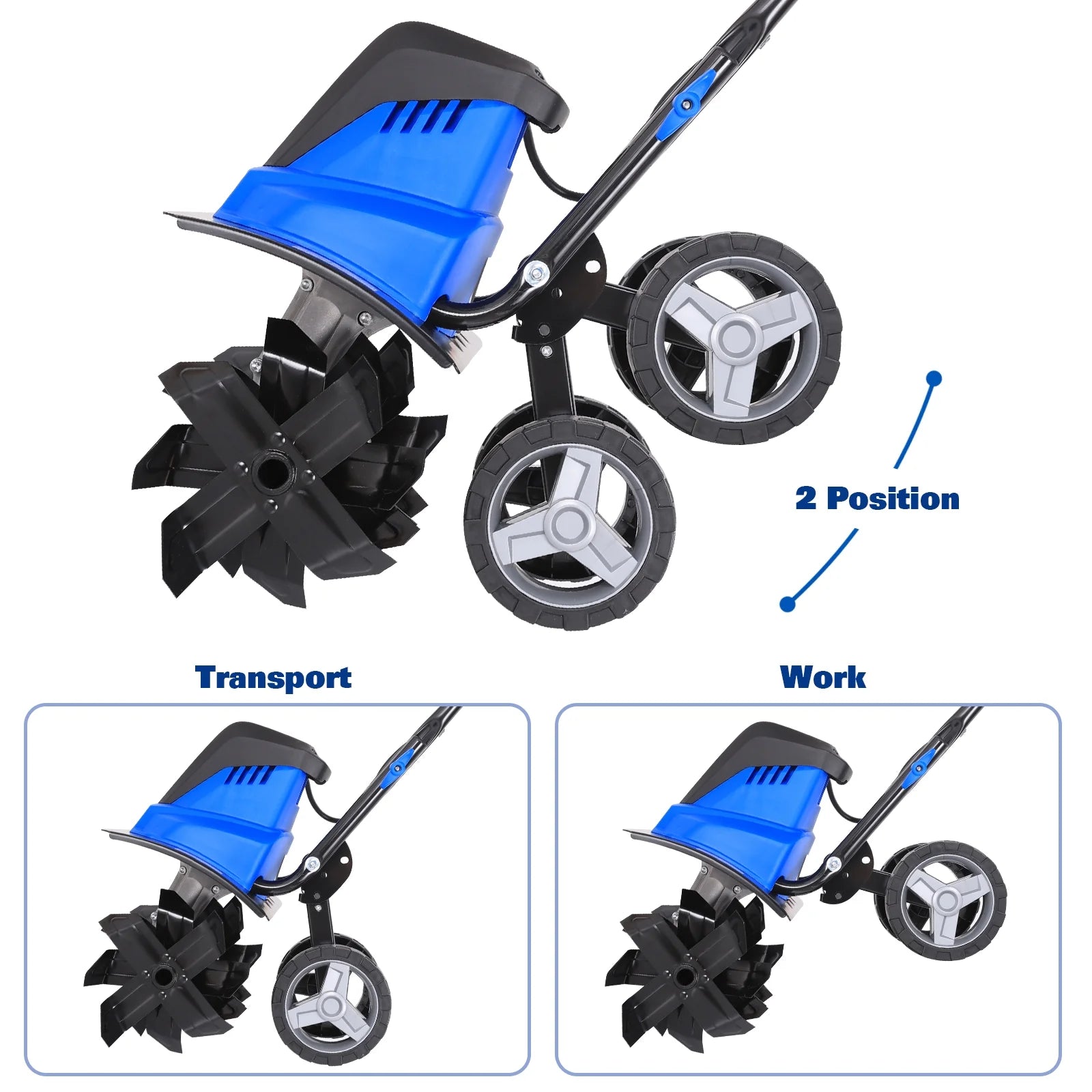 2025 Motocultor eléctrico BILT HARD de 16 pulgadas, 13,5 A, 6 dientes de acero, con ruedas ajustables.