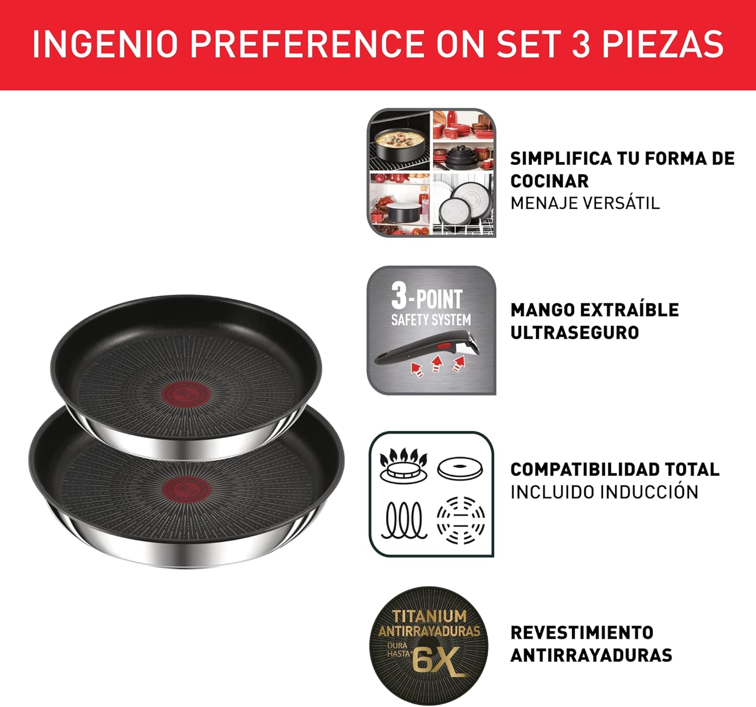 Tefal Ingenio Preference On Set of 2 Frying Pans 24/28 cm + 2 Saucepans 16/20 cm + 24 cm Pot + 26 cm Wok + 2 Removable Handles + 5 Accessories | Induction Safe, Non-Stick, PFOA Free