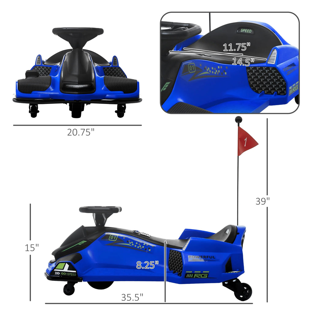 2025 Kart eléctrico Aosom 12 V con arranque progresivo, música y luces, azul.