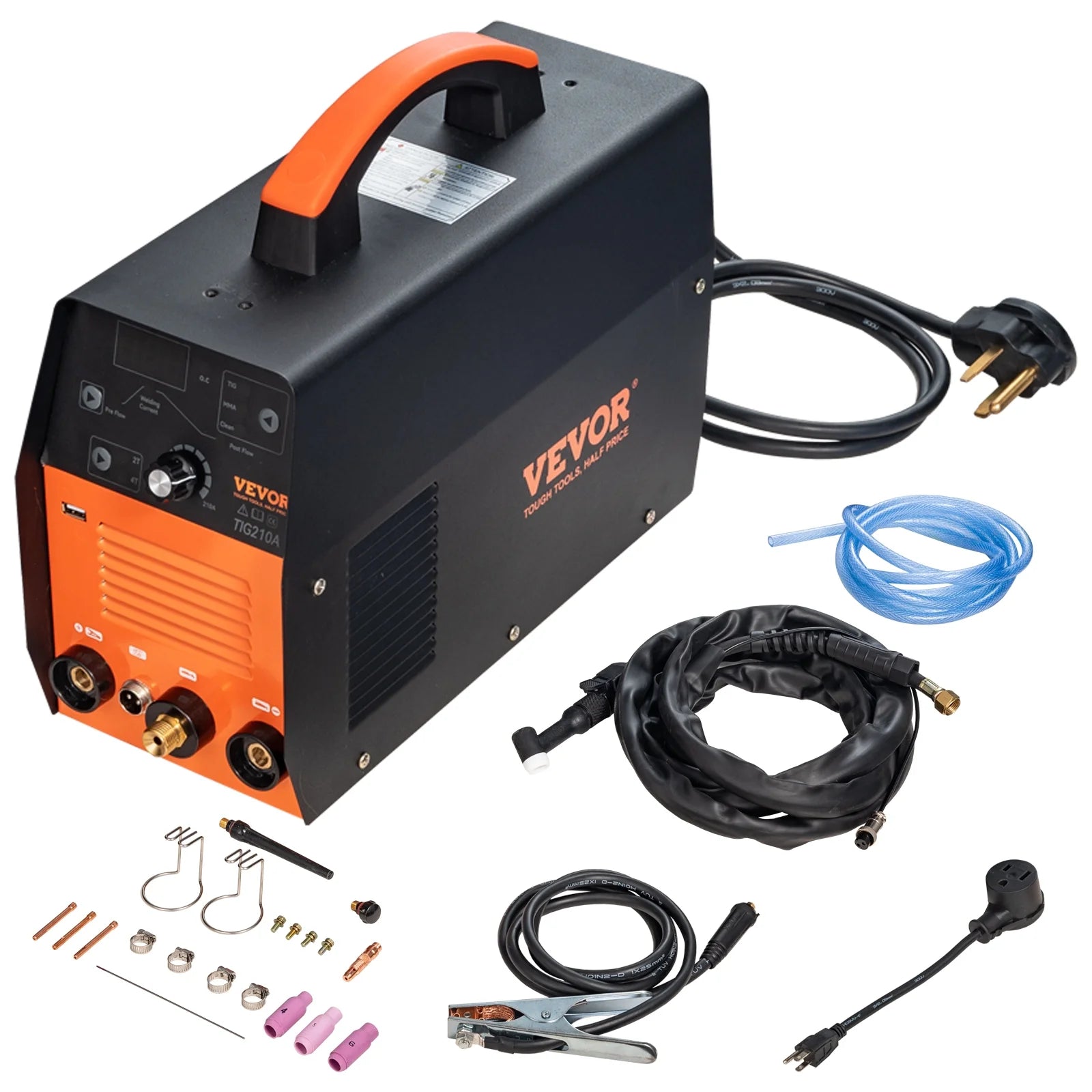 2025 Soldadora TIG VEVOR 210A 3-en-1, bi-tensión 110/220V, modos HF TIG / MMA / limpieza con USB, inversor IGBT y antorcha, máquina de arco digital para acero inoxidable, hierro, acero estructural, cobre y níquel