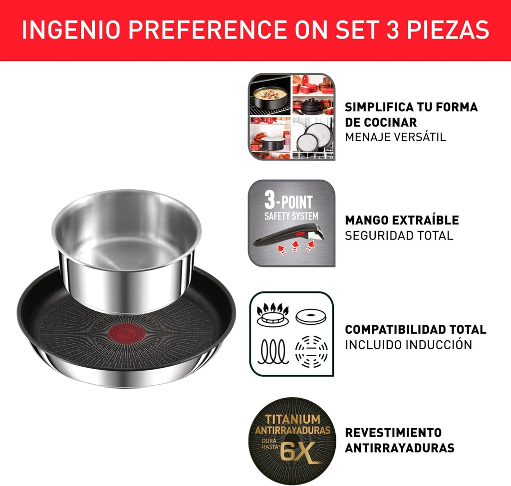 Tefal Ingenio Preference On Set of 2 Frying Pans 24/28 cm + 2 Saucepans 16/20 cm + 24 cm Pot + 26 cm Wok + 2 Removable Handles + 5 Accessories | Induction Safe, Non-Stick, PFOA Free