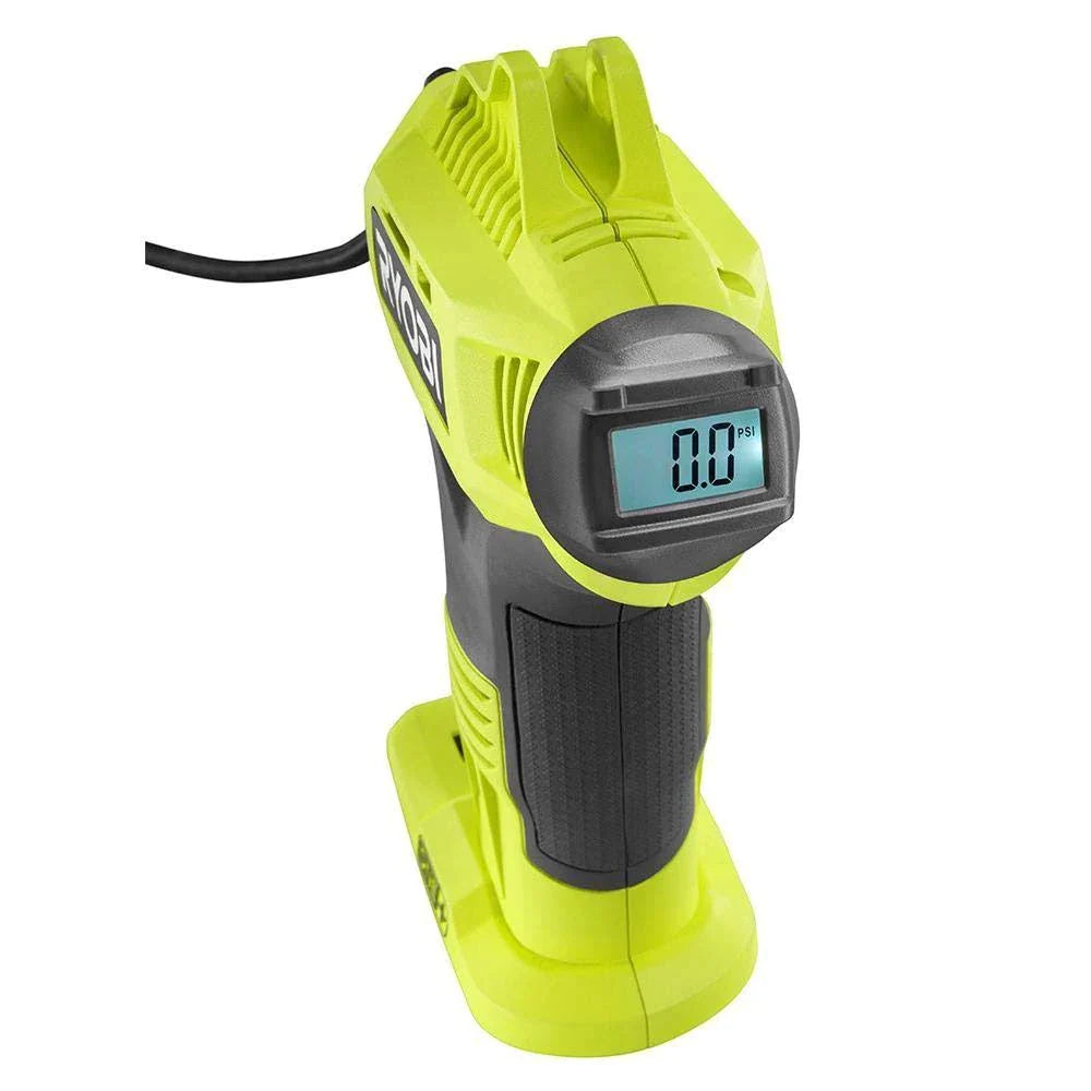 2025 Inflador de alta presión inalámbrico Ryobi P737D 18V One+ con manómetro digital, batería 4.0 Ah, cargador y bolsa