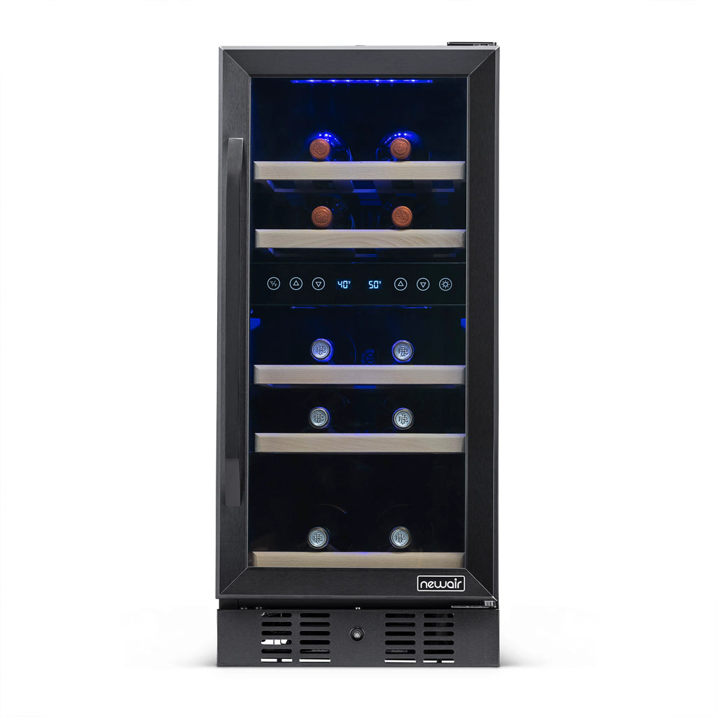 2025 Newair® Refrigerador de Vinos Empotrable Negro – 29 Botellas – 14,8" Doble Zona