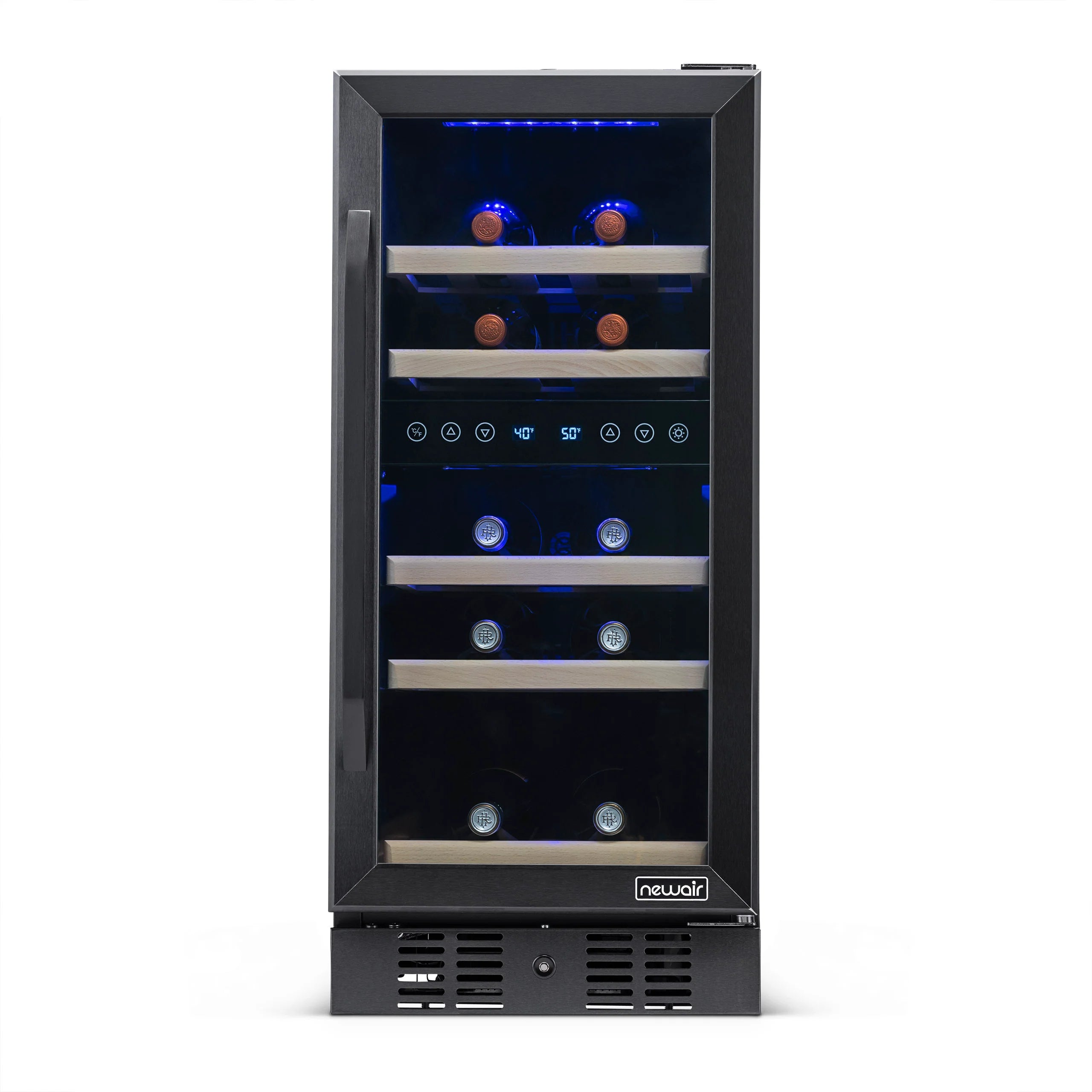 2025 Newair® Refrigerador de Vinos Empotrable Negro – 29 Botellas – 14,8" Doble Zona