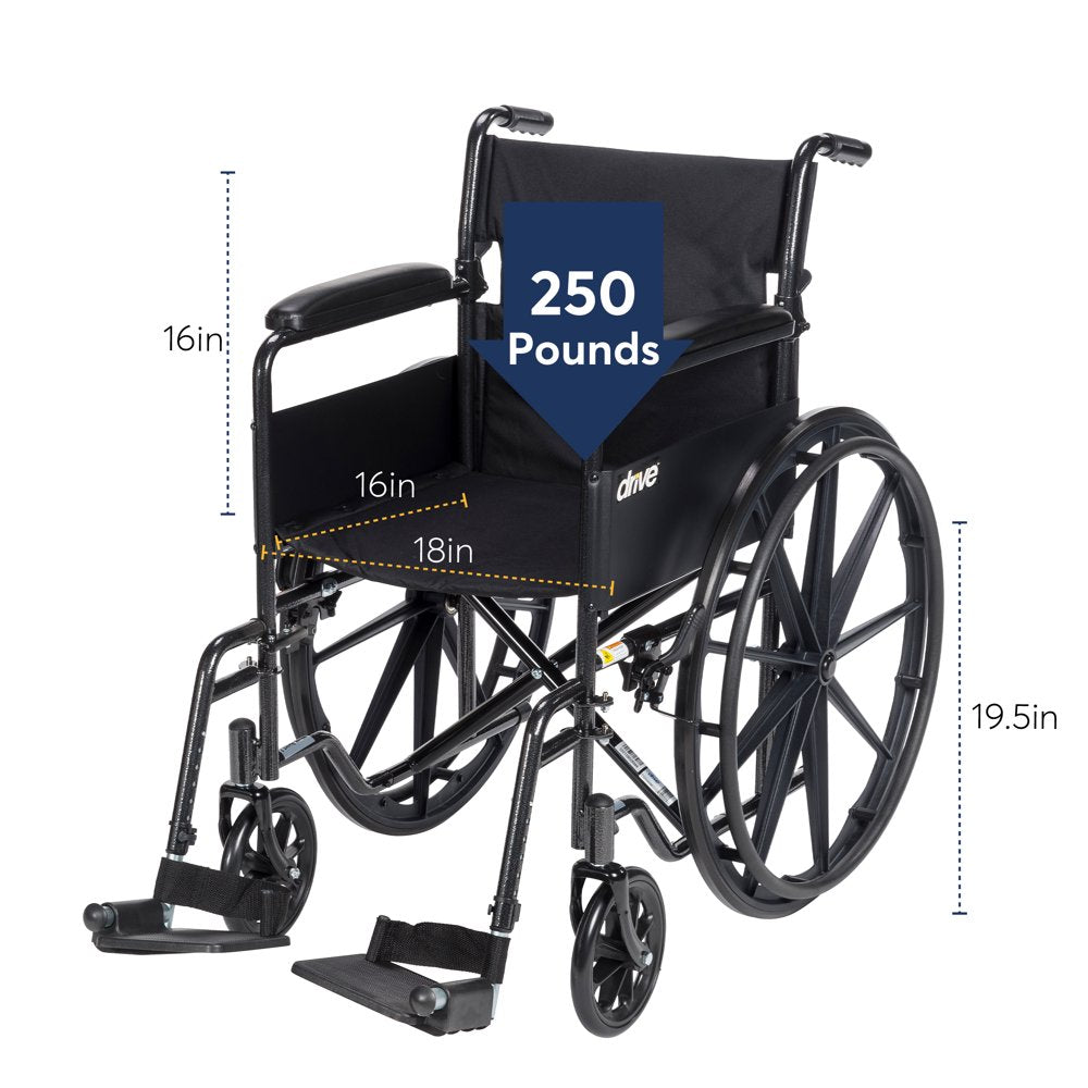 2025 Silla de ruedas Drive Medical Silver Sport 1 con reposabrazos completos y reposapiés removibles y abatibles