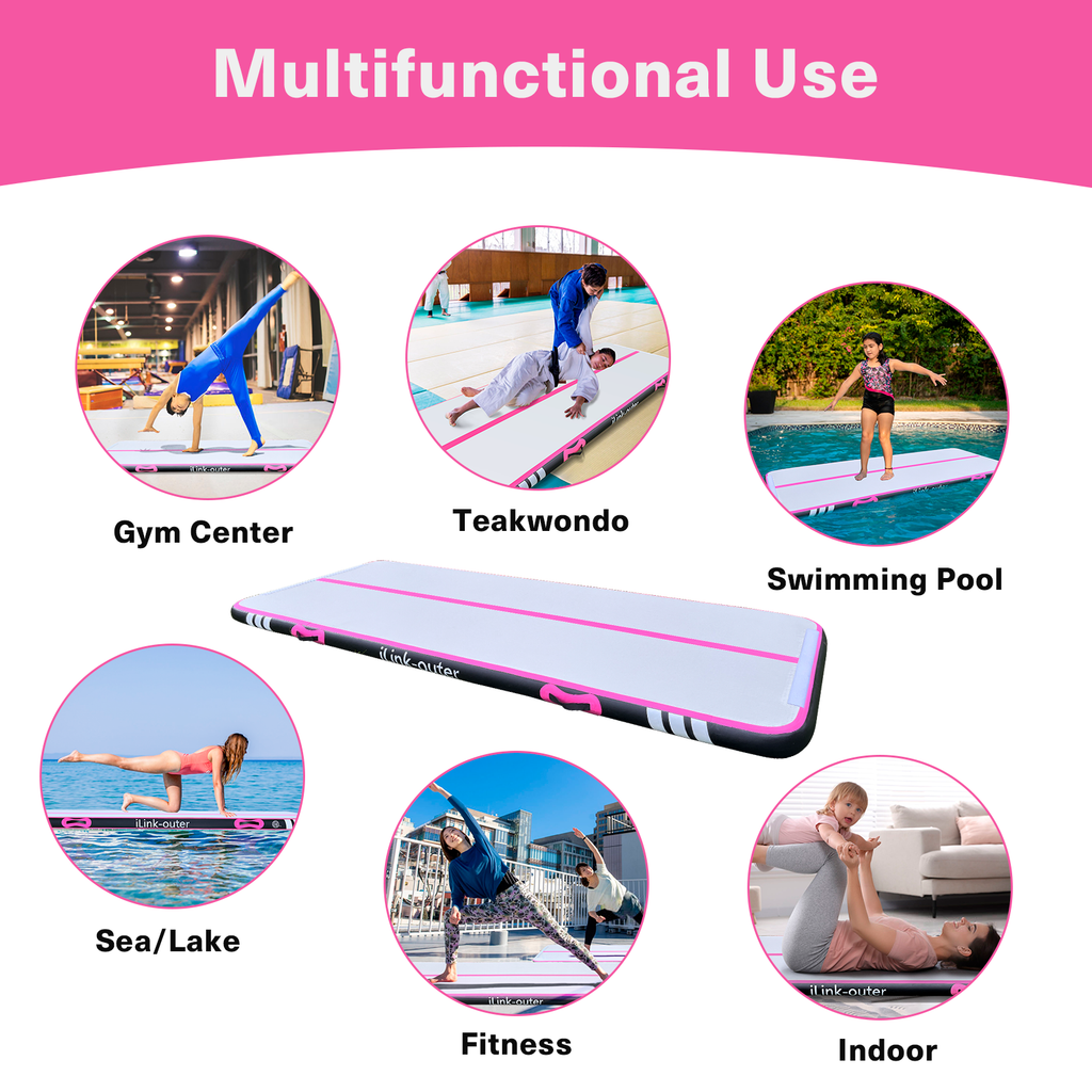 Colchón de gimnasia inflable Airtrack de 3 metros con rodillo, tapiz de entrenamiento de 10 cm de grosor con kit de bomba eléctrica – para casa, gimnasio o al aire libre.