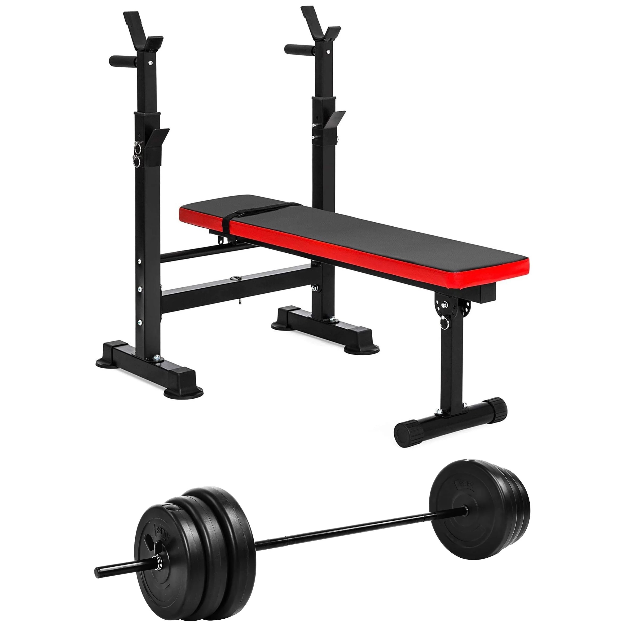 Fitvids Complete Workout Home Gym LX400 — Banco de musculación olímpico ajustable con soporte para sentadillas y pesas de 45 kg.