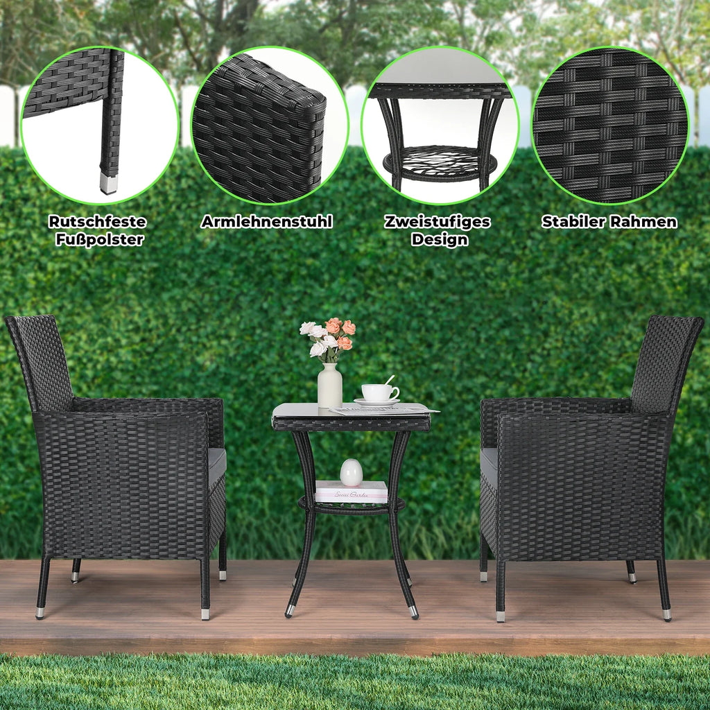 2025 Conjunto de muebles de jardín de ratán de 3 piezas – Elegante conjunto de asientos para balcón, terraza y jardín