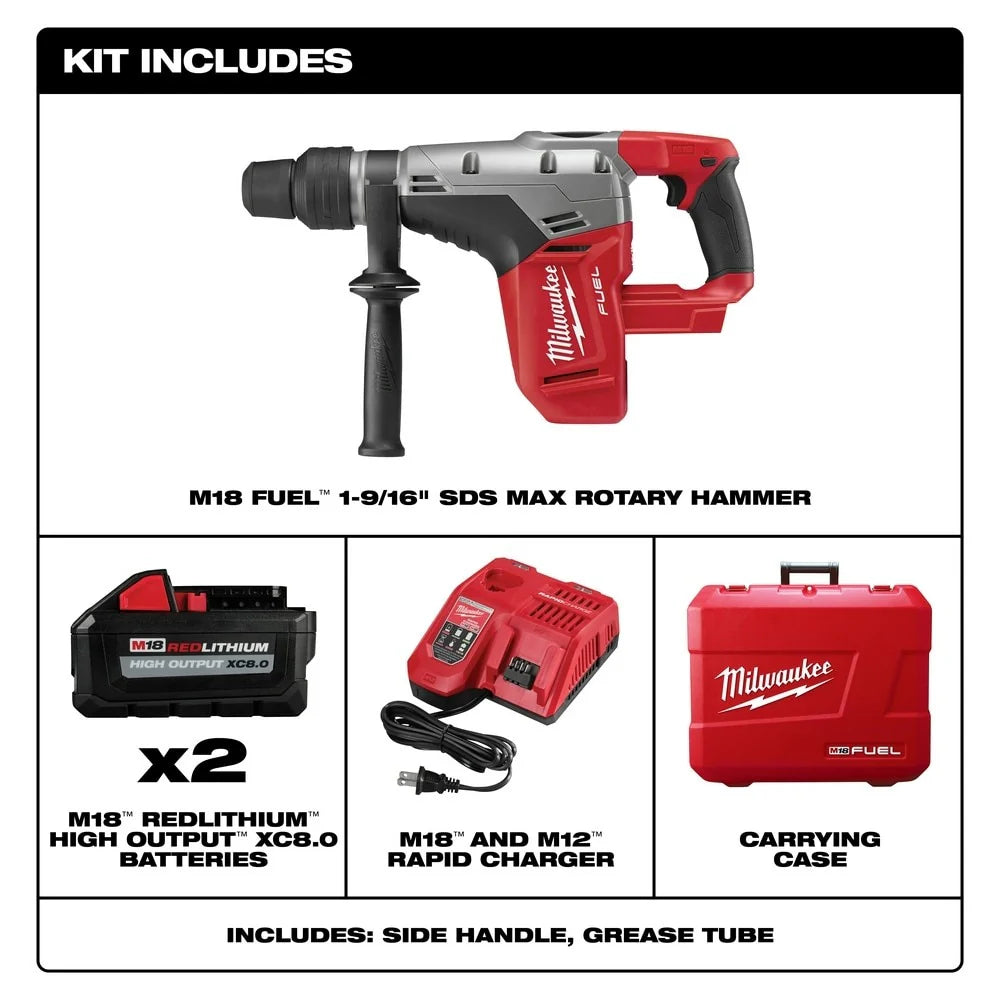 2025 Milwaukee 2717-22HD M18 FUEL Martillo perforador SDS-Max 1-9/16" con 2 baterías