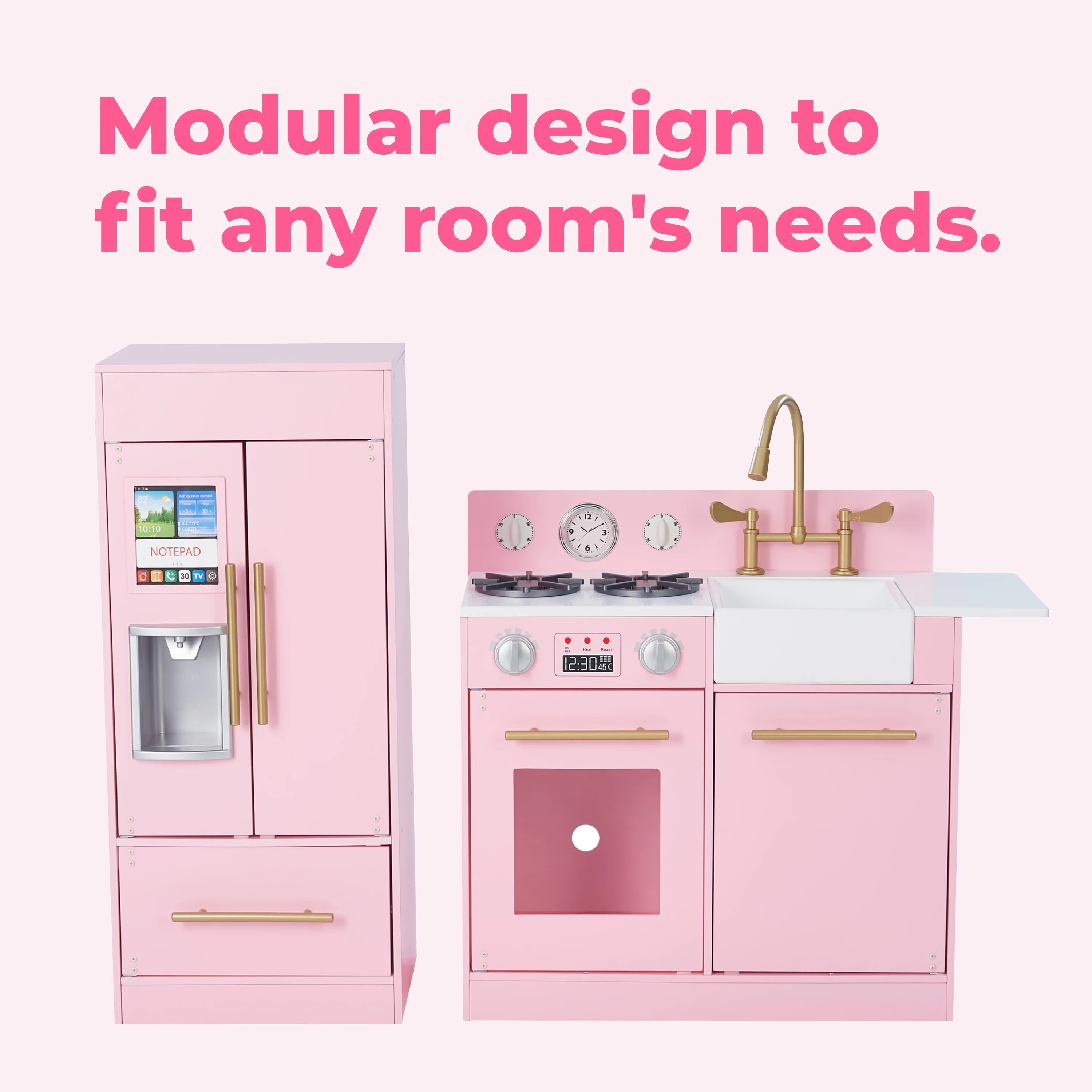 2025 Cocina de Juguete Little Chef Charlotte Moderna para Niños con Refrigerador Independiente, Unidad de Cocina Separada y Características Interactivas, Rosa