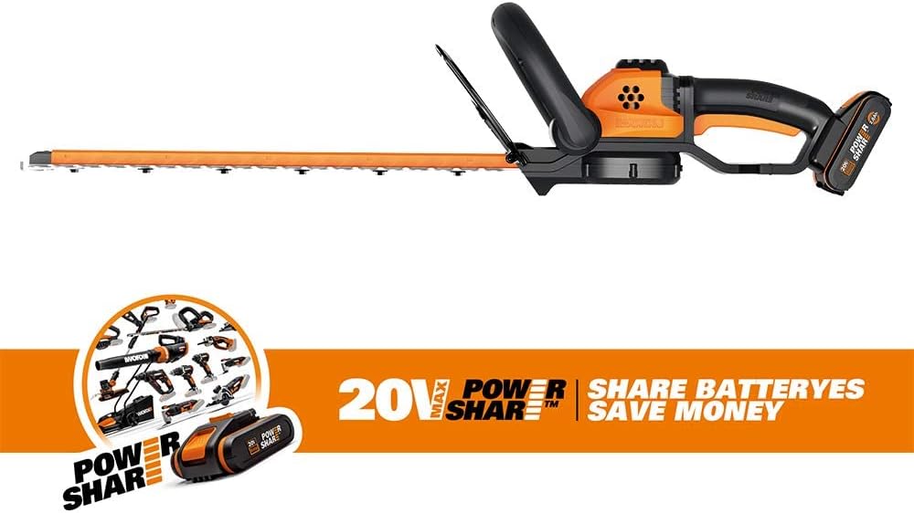 Worx 18V (20V MAX) Cortasetos Telescópica Alimentada por Batería PowerShare 2Ah WG252E, Cizalla Eléctrica, Tijeras Alimentadas por Batería con Hoja de Diamante Cortada con Láser