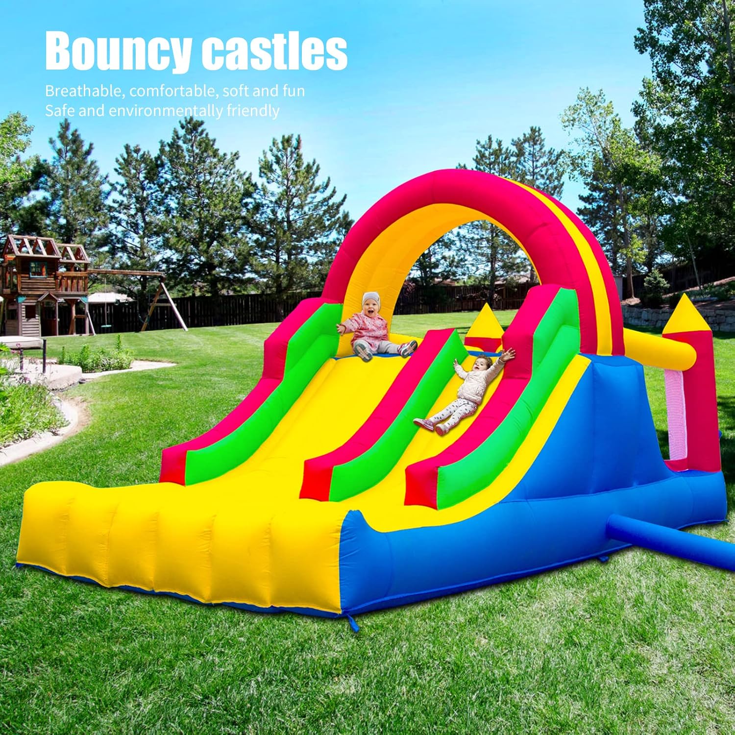 Ballsea Castillo Hinchable con Ventilador, Adecuado para niños de 3 a 10 años, para Interiores, cumpleaños Infantiles (488 x 223 x 220 cm)
