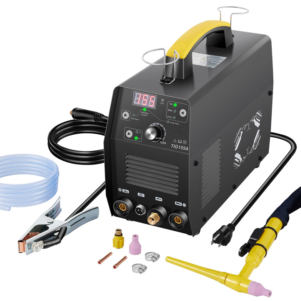 2025 Soldadora TIG 3 en 1 SKYSHALO de 155 A y 110 V (HF TIG/MMA/limpieza), inversor digital IGBT con antorcha, apta para hierro, acero dulce, cobre y níquel.