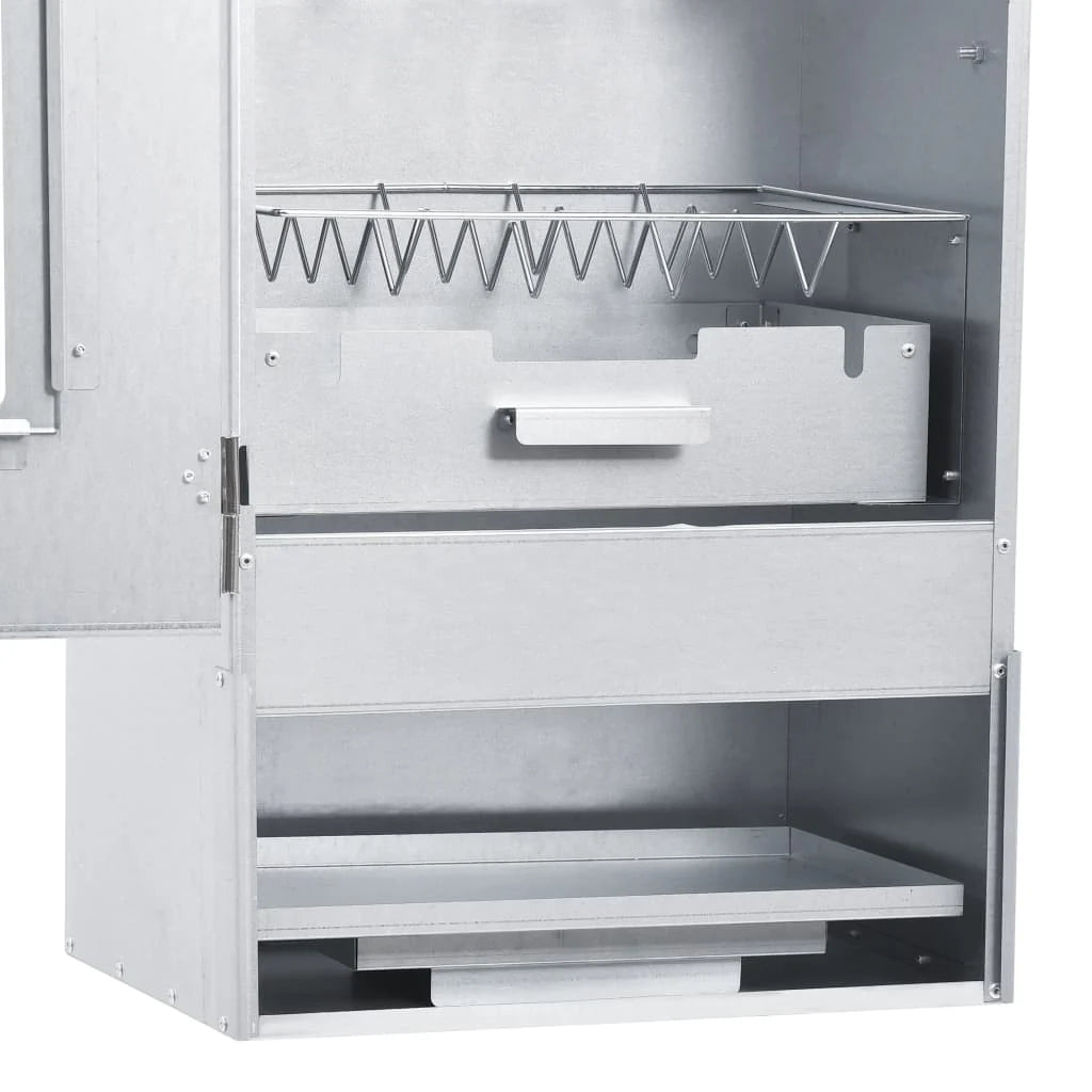 2025 Ahumador con 1 kg de serrín de madera, 44,5 x 29 x 83 cm, acero galvanizado plateado