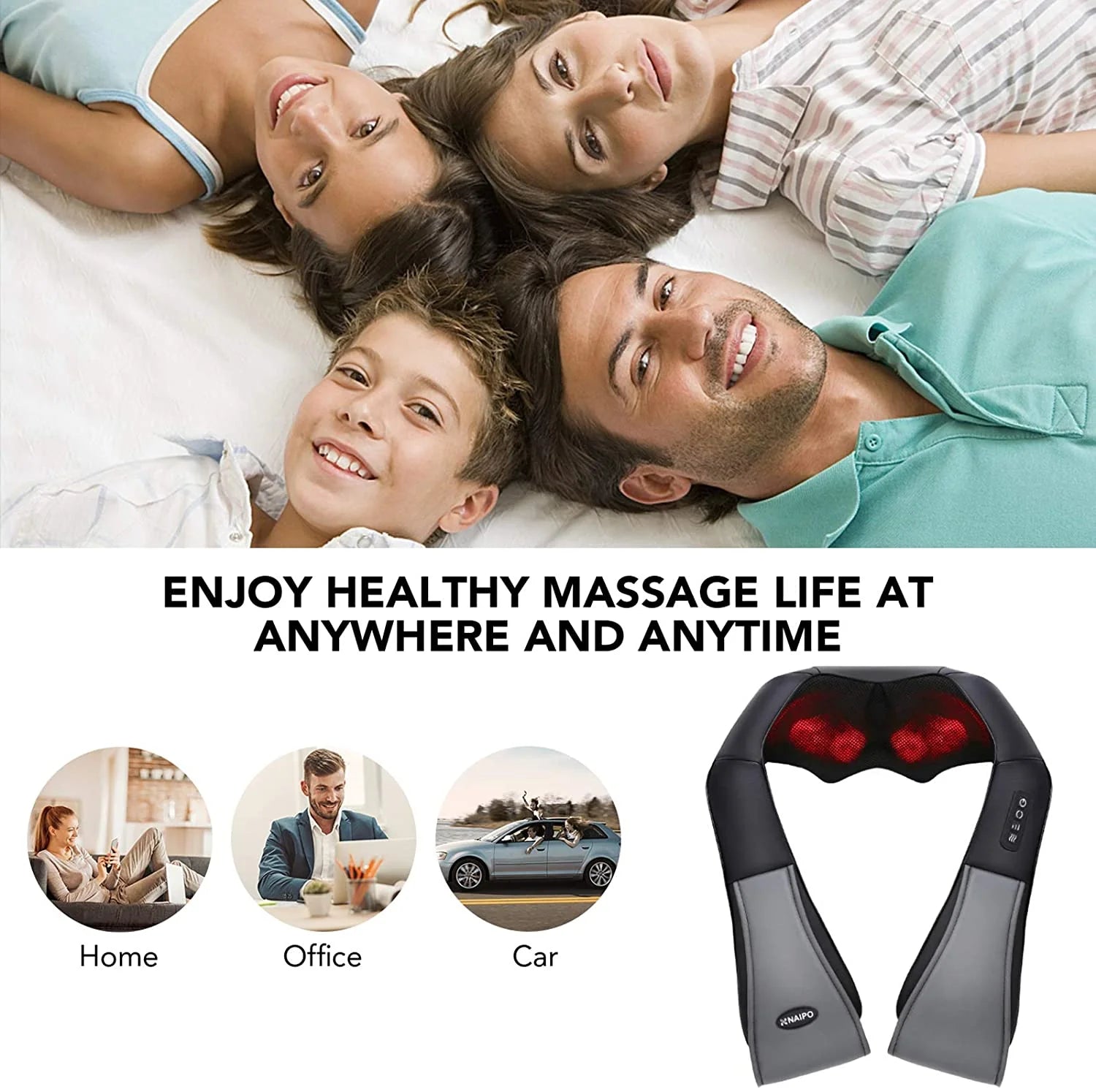 2025 Naipo MGS-801 – Masajeador Shiatsu 3D para Espalda y Cuello con Calor, Masaje Profundo de Amasamiento para Espalda, Hombros, Pies y Piernas (Gris)