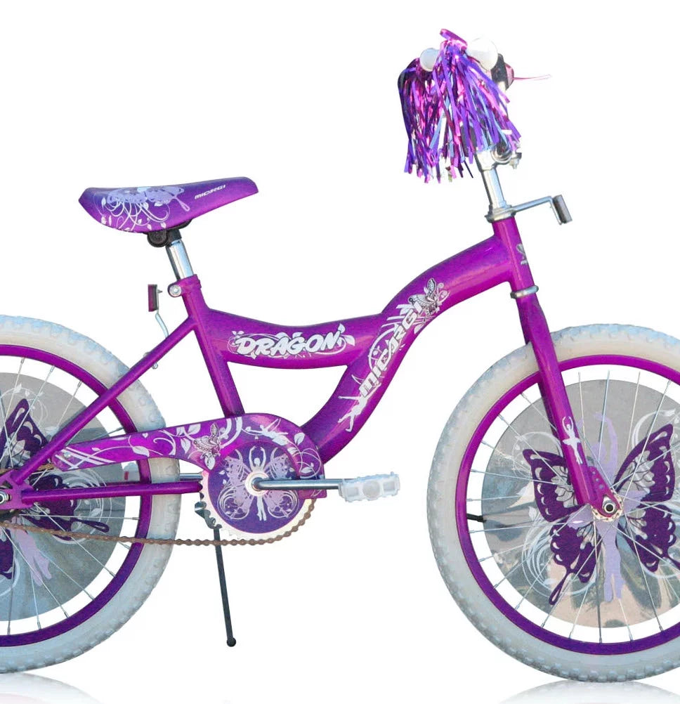 Bicicleta BMX PlayWorld de 20" con cuadro tipo S, freno de contrapedal, biela de una pieza, llantas moradas, neumáticos blancos, para niños (morada)