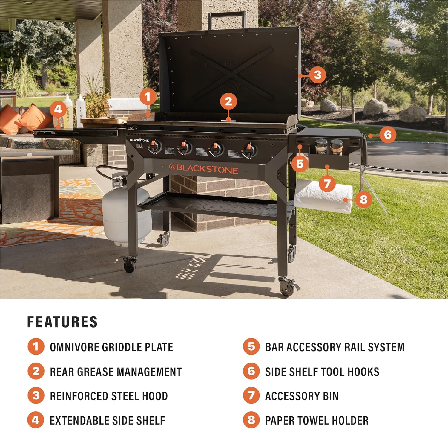 2025 Blackstone 2310 Griddle Omnivore de 36" Forjada en Hierro – Acero Recubierto con Polvo y Tapa Reforzada, Acabado Negro