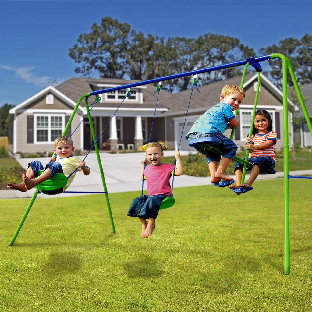 Columpio Doble Balancín Infantil Para Jardín + 3 Años Juego Para Niños De Metal Outdoor Toys 280x140x180 Cm Carga 45 Kg