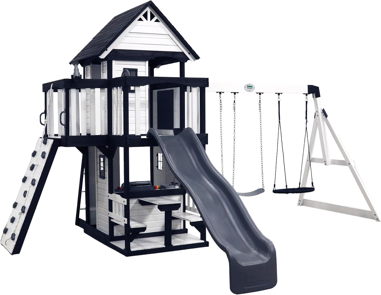 2025 Backyard Discovery Canyon Creek Set de Juego Exterior en Madera de Cedro con Tobogán, Casa en el Árbol, Columpios y Pared de Escalada