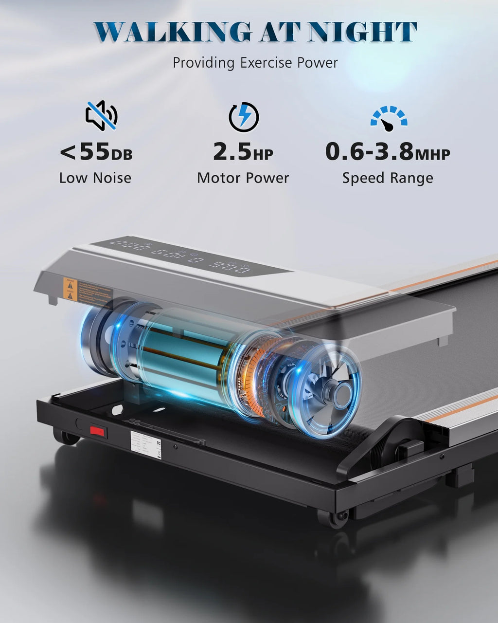 Cinta de correr Naipo 2,5 CV para uso doméstico con pantalla LCD, ruedas de transporte y capacidad máxima de 120 kg.