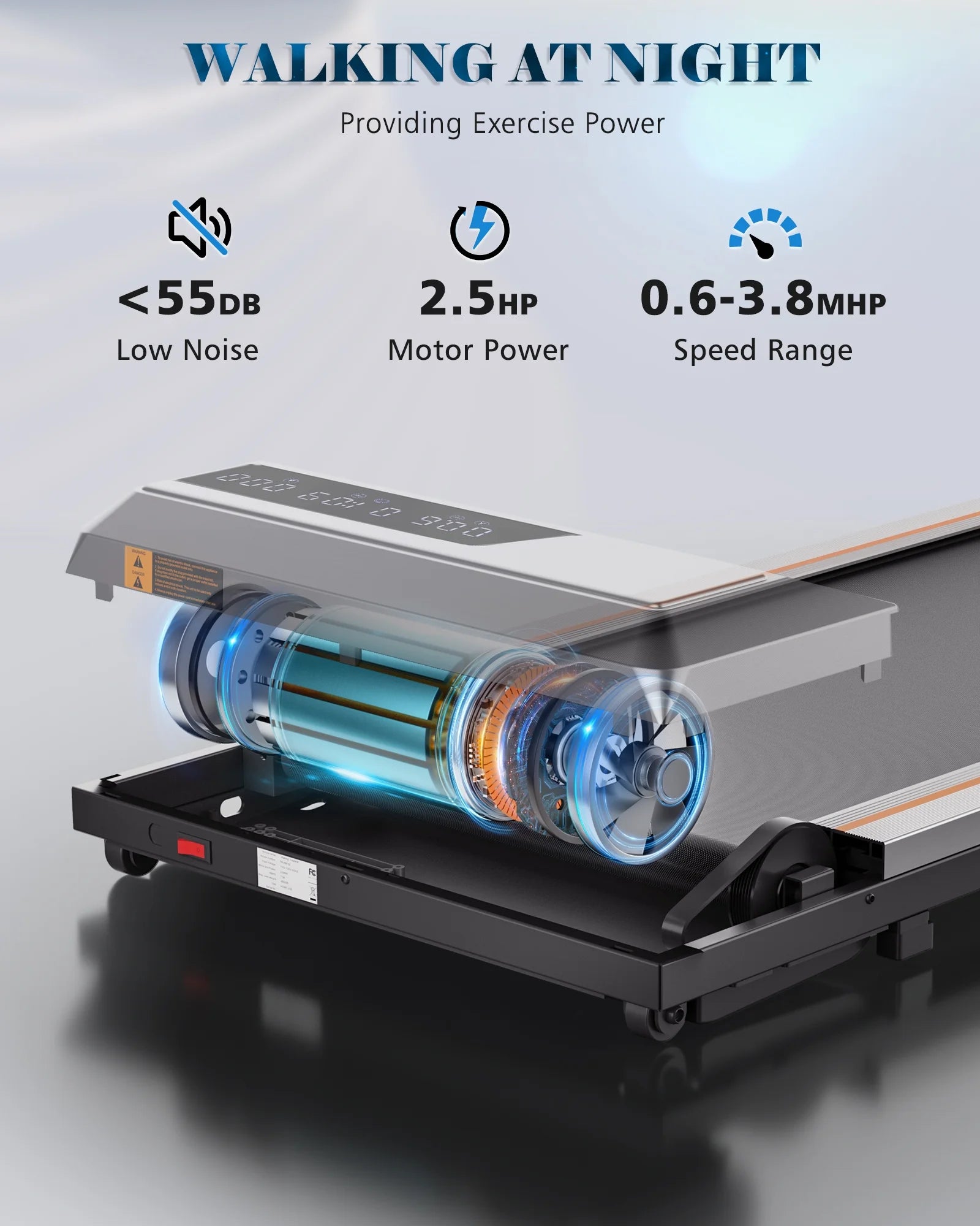 Cinta de correr Naipo 2,5 CV para uso doméstico con pantalla LCD, ruedas de transporte y capacidad máxima de 120 kg.