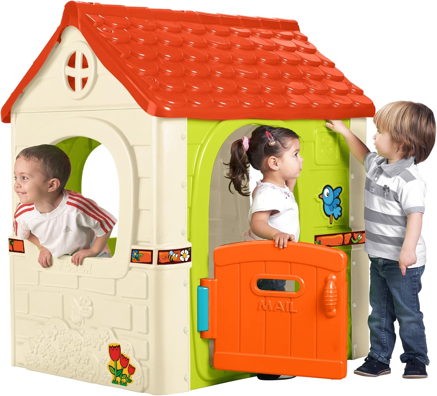 Feber - Fantasy House, Casita Infantil de Juegos con Puerta Abatible, Jugar al Aire Libre o en Casa, Resistente y de Fácil Montaje, para Niños de 2 a 6 años, Famosa (800010237), Versión previa