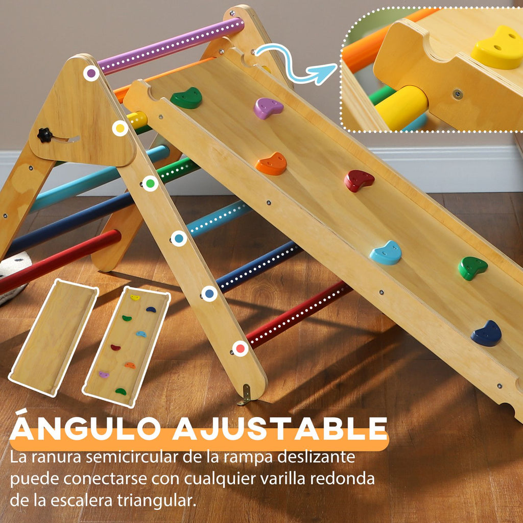 Triángulo De Escalada De Madera 3 En 1 Con Rampa Multicolor Aiyaplay