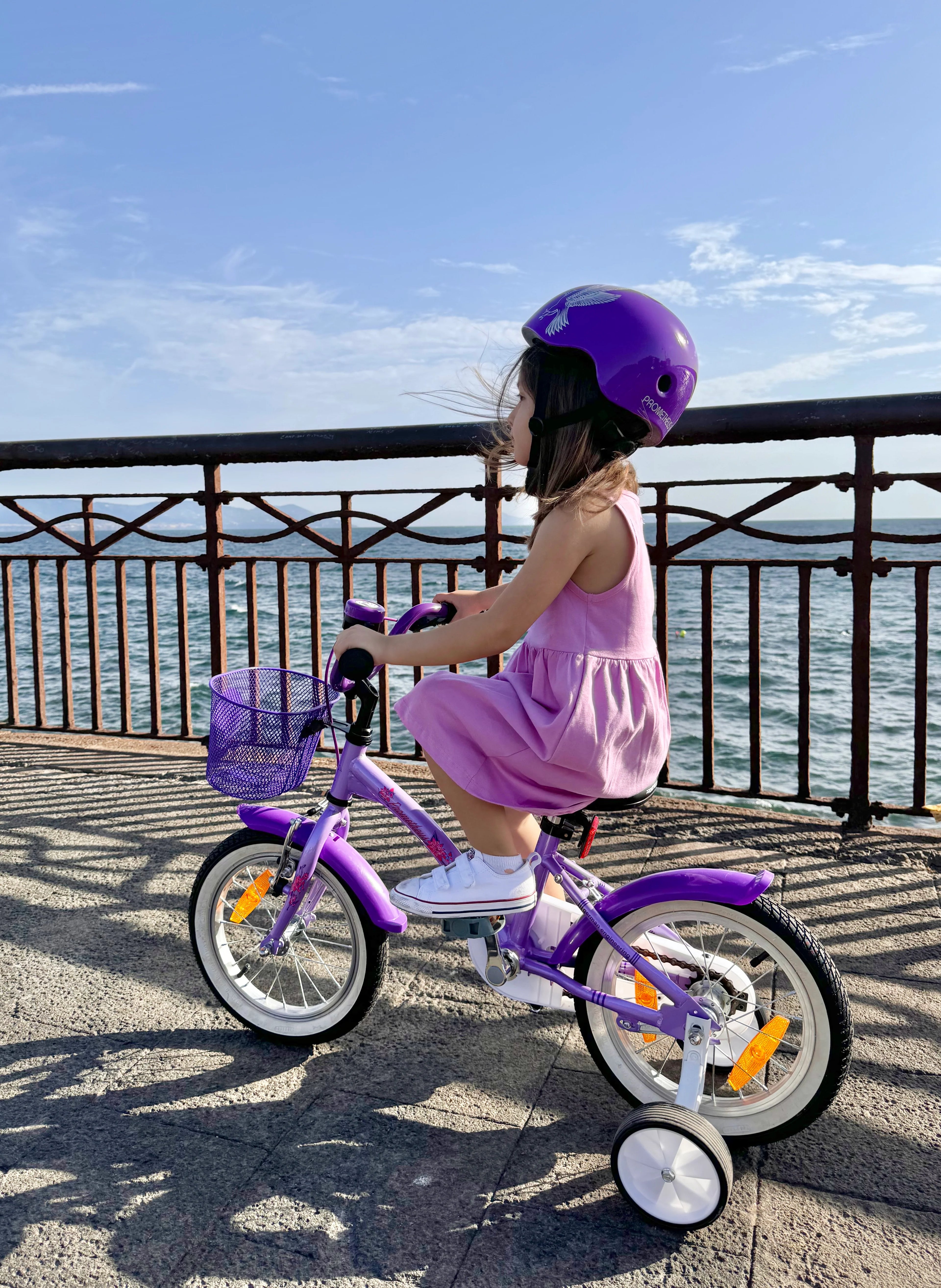 2025 Bicicleta Infantil de 14 Pulgadas con Ruedas de Apoyo, Violeta y Blanco, desde 3-4 Años