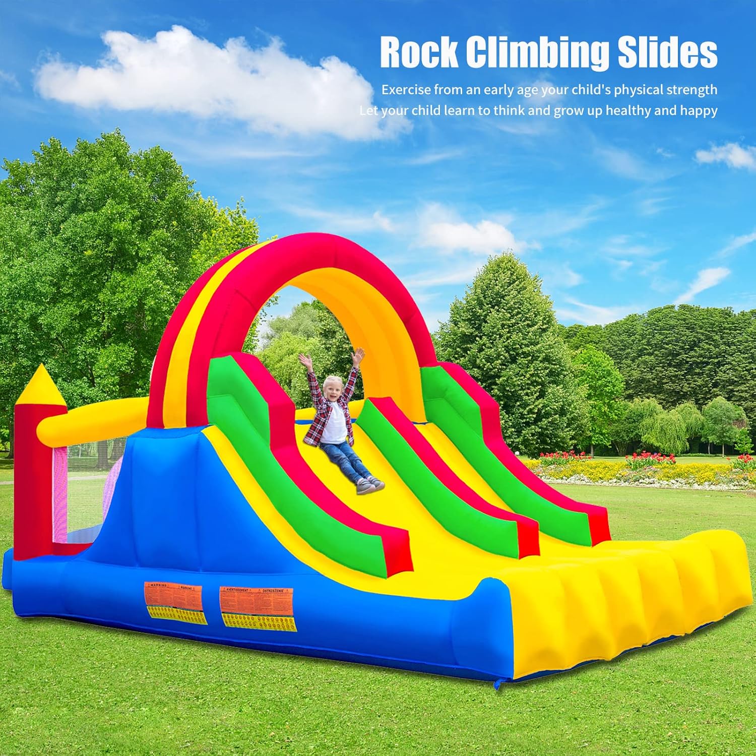 Ballsea Castillo Hinchable con Ventilador, Adecuado para niños de 3 a 10 años, para Interiores, cumpleaños Infantiles (488 x 223 x 220 cm)