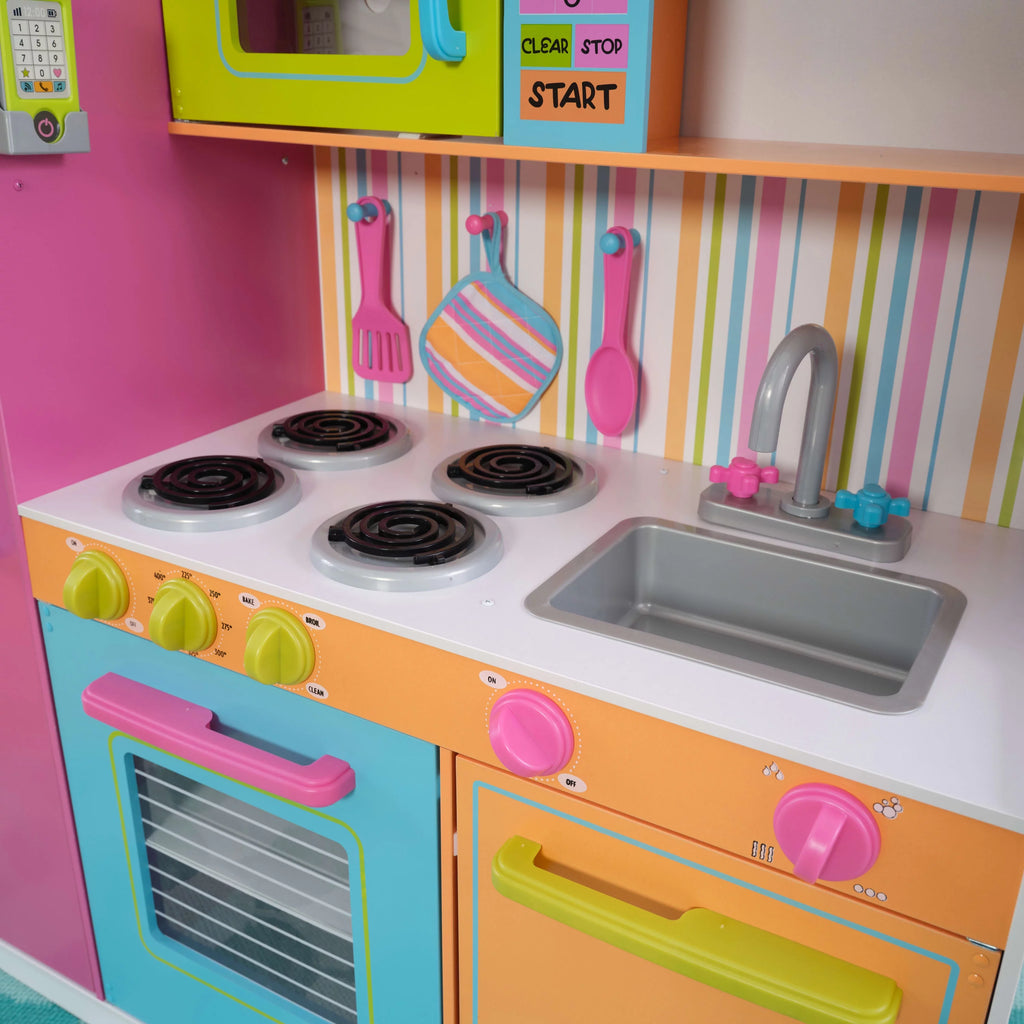 2025 Cocina de madera KidKraft Deluxe Big and Bright para niños, colores neón