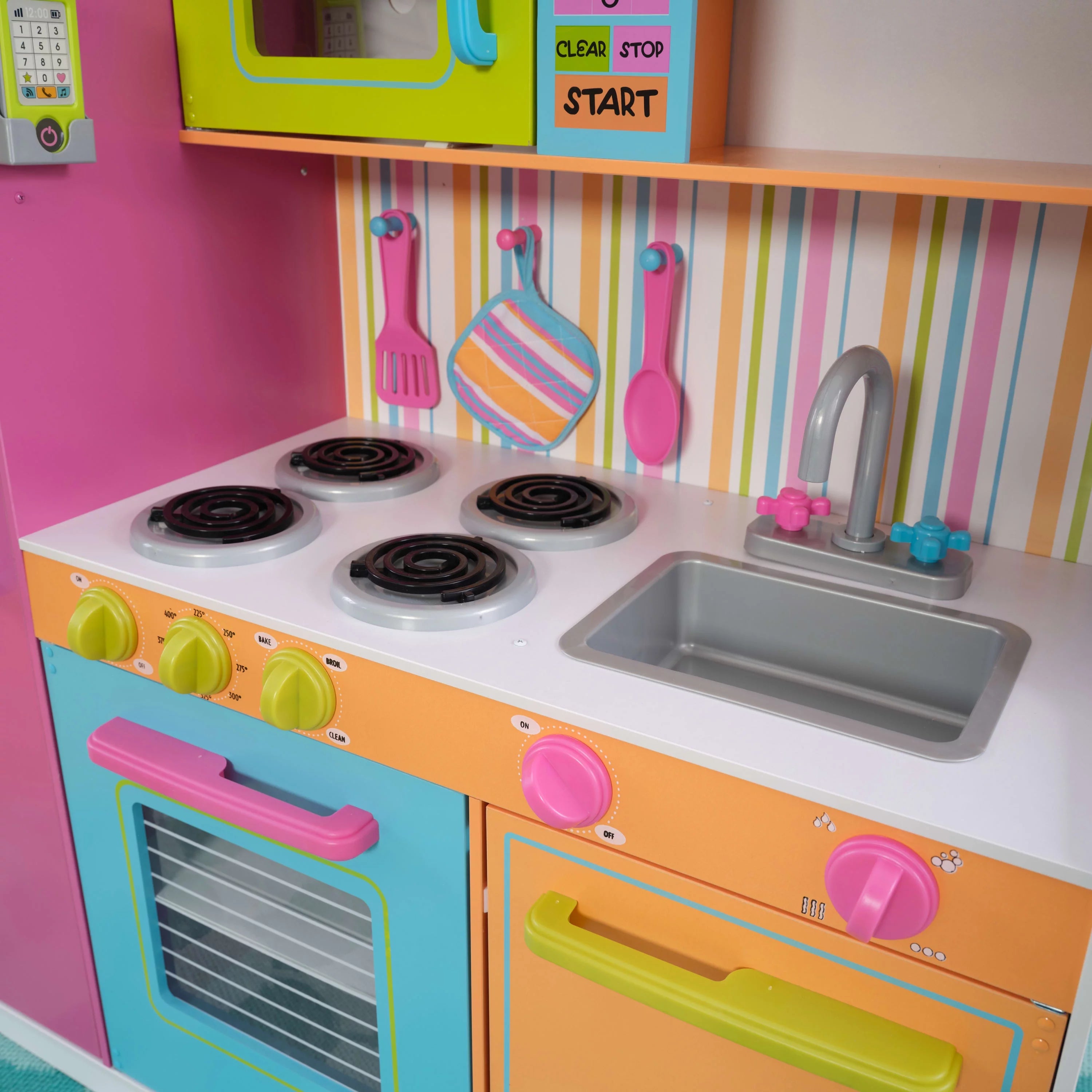 2025 Cocina de madera KidKraft Deluxe Big and Bright para niños, colores neón