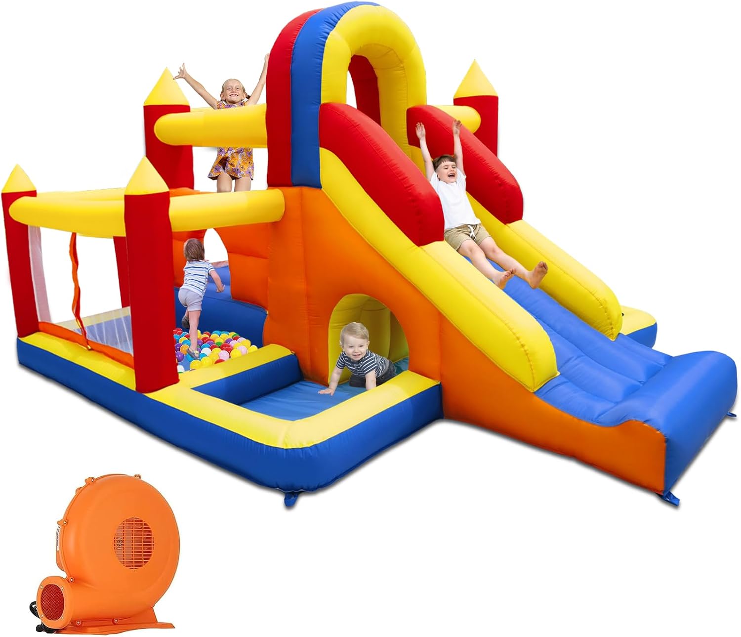 Ballsea Castillo Hinchable con Ventilador, Adecuado para niños de 3 a 10 años, para Interiores, cumpleaños Infantiles (488 x 223 x 220 cm)