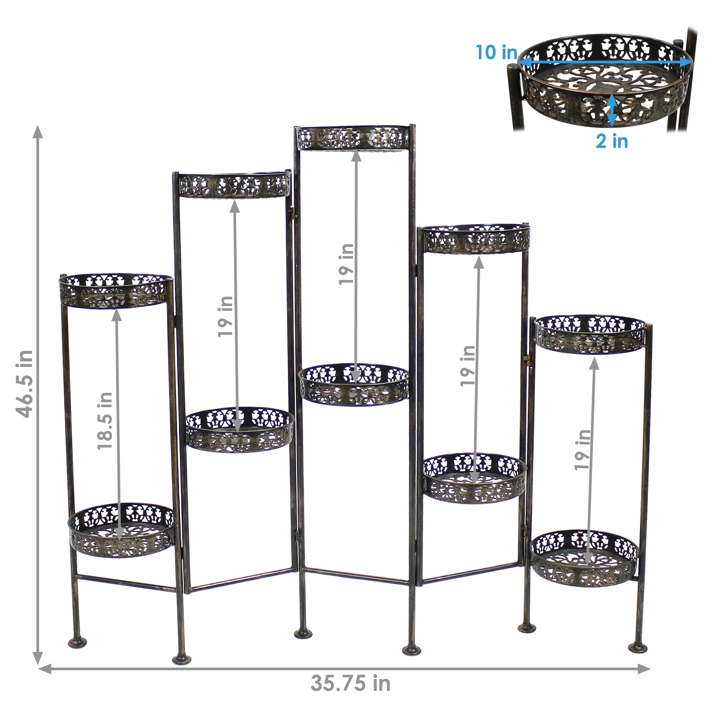 2025 Soporte Plegable para Plantas Sunnydaze de Acero en Bronce con 10 Niveles para Interior y Exterior - Altura 117 cm