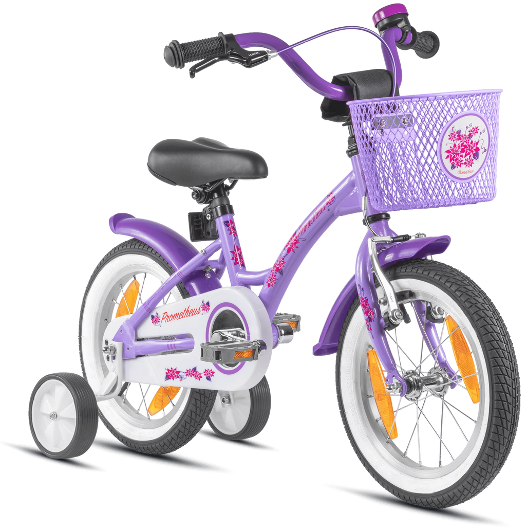 2025 Bicicleta Infantil de 14 Pulgadas con Ruedas de Apoyo, Violeta y Blanco, desde 3-4 Años
