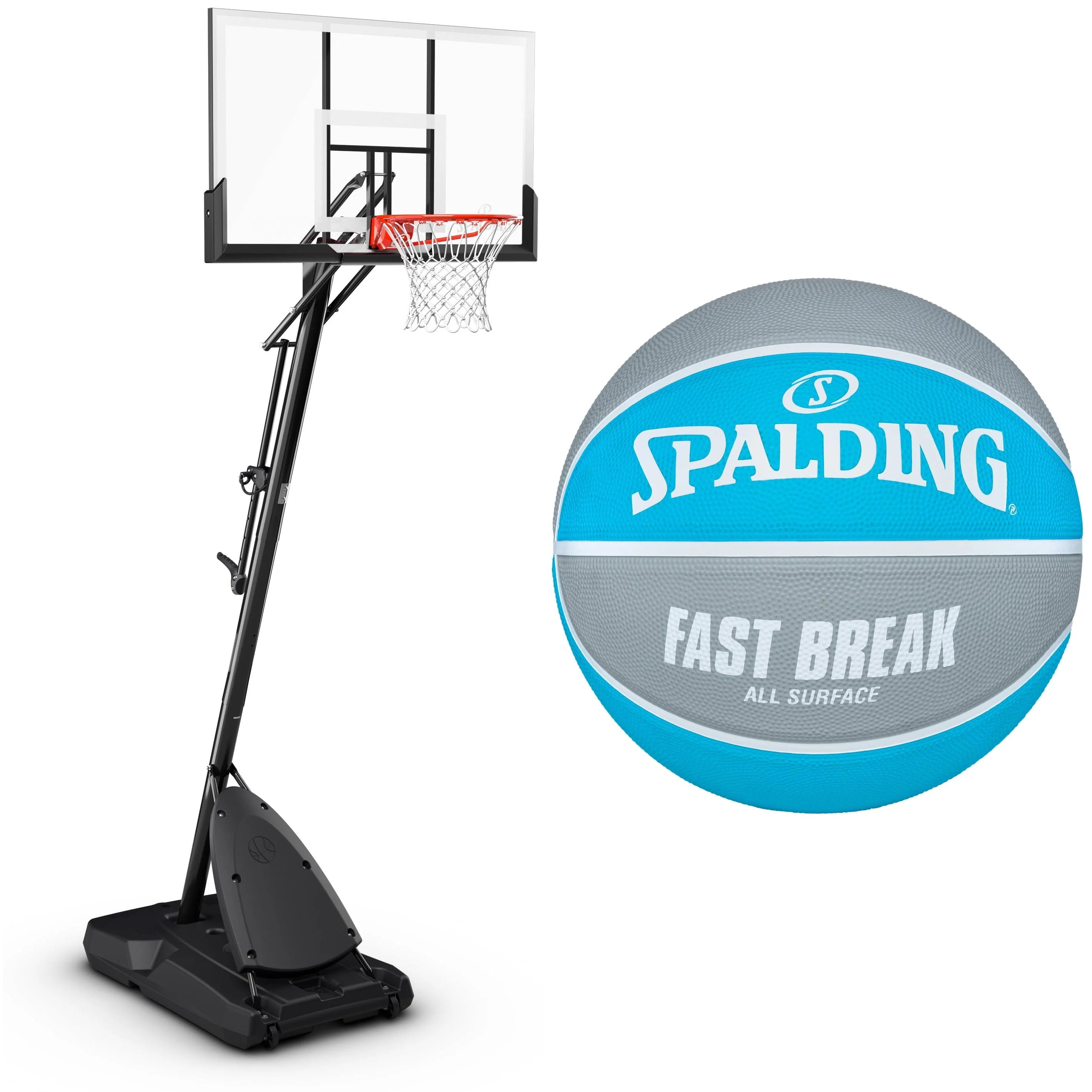 2025 Canasta de Baloncesto Portátil Spalding de 54 pulgadas – Panel de Policarbonato Irrompible, Sistema Ajustable ExactaHeight y Aro Pro Slam – Para Juego Exterior