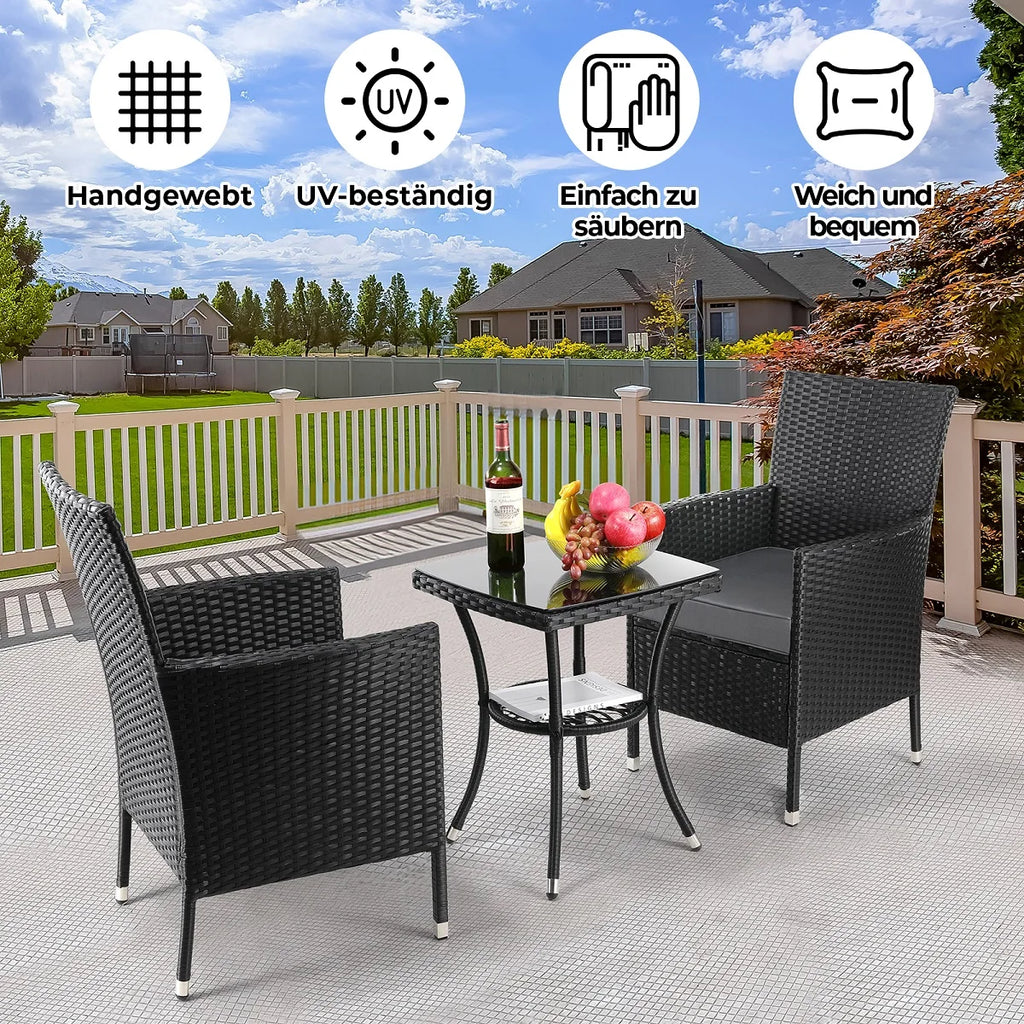 2025 Conjunto de muebles de jardín de ratán de 3 piezas – Elegante conjunto de asientos para balcón, terraza y jardín