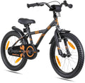 2025 Bicicleta Infantil de 18 Pulgadas, Negro Mate y Naranja, desde 5 Años