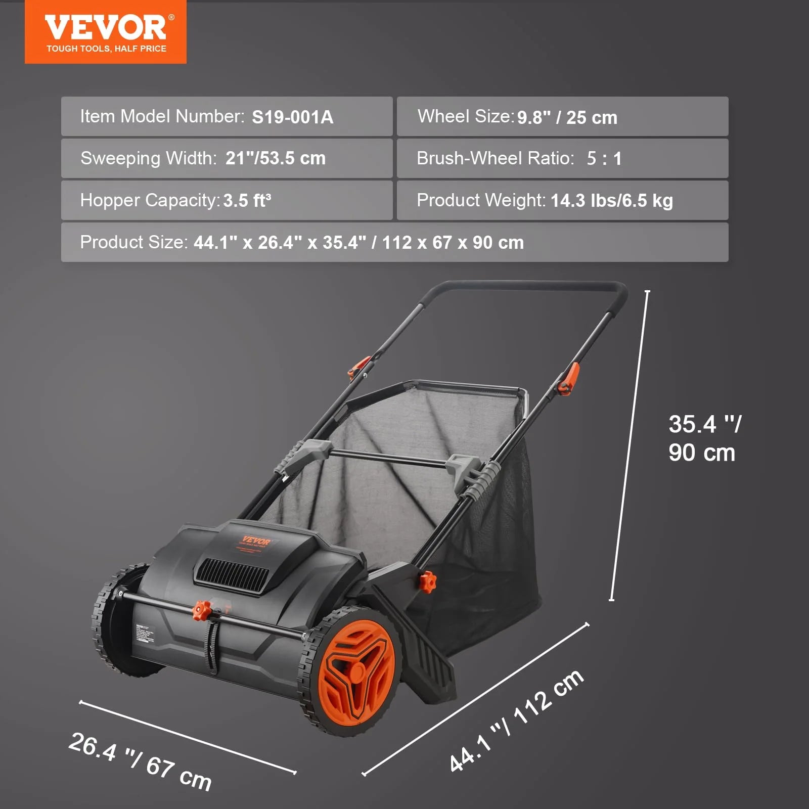 2025 VEVOR Empacadora de Césped Manual, Recogedor de Hojas y Césped de 21 Pulgadas