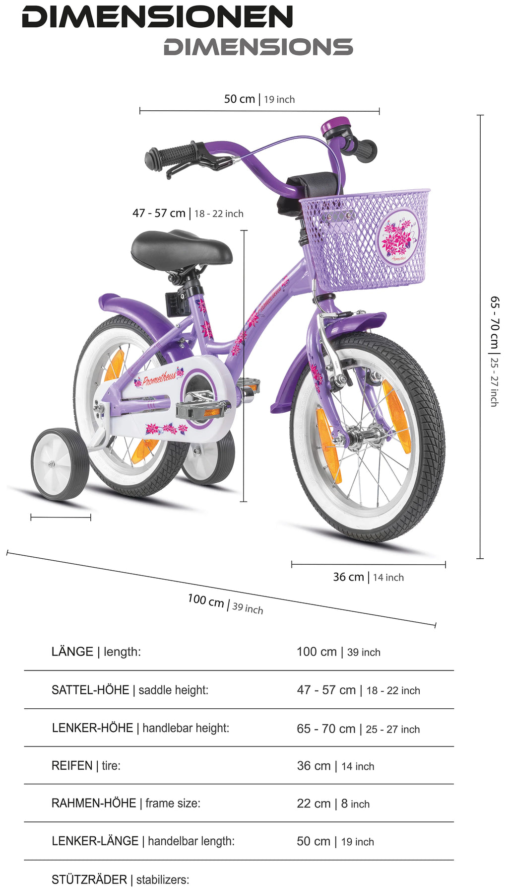 2025 Bicicleta Infantil de 14 Pulgadas con Ruedas de Apoyo, Violeta y Blanco, desde 3-4 Años