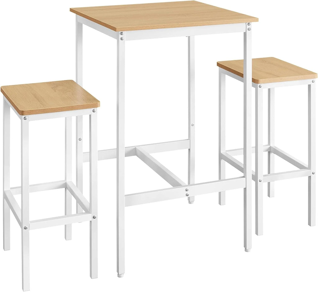 Conjunto de bar con mesa cuadrada y 2 taburetes, set de comedor para 2 personas, ahorro de espacio para cocina, rincón de desayuno, salón, sala de fiestas, en roble dorado y blanco nube