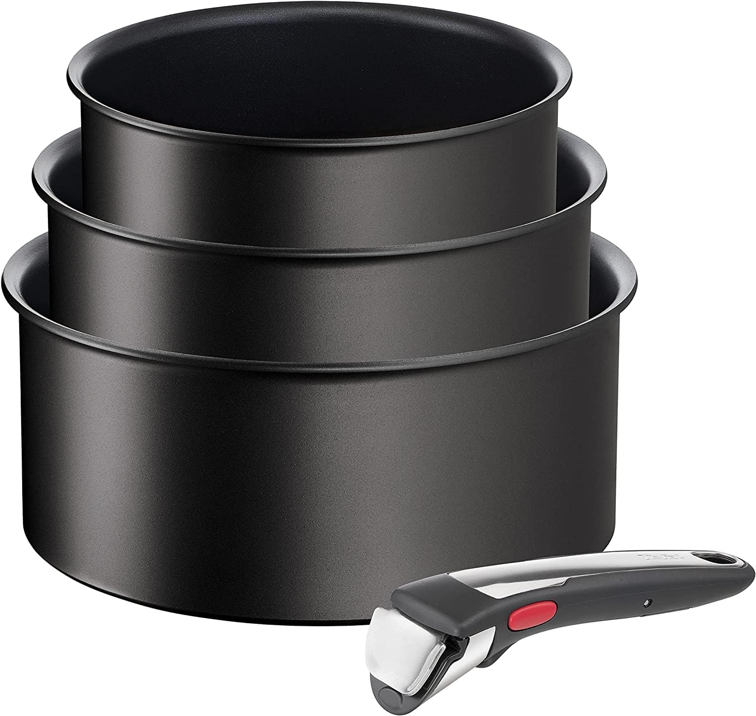 Tefal Ingenio Unlimited On - Juego de 3 Cazos 16/18/20 cm + Mango extraíble | Apto inducción, antiadherentes, revestimiento titanio, Thermo-signal, sin PFOA, apto lavavajillas y horno