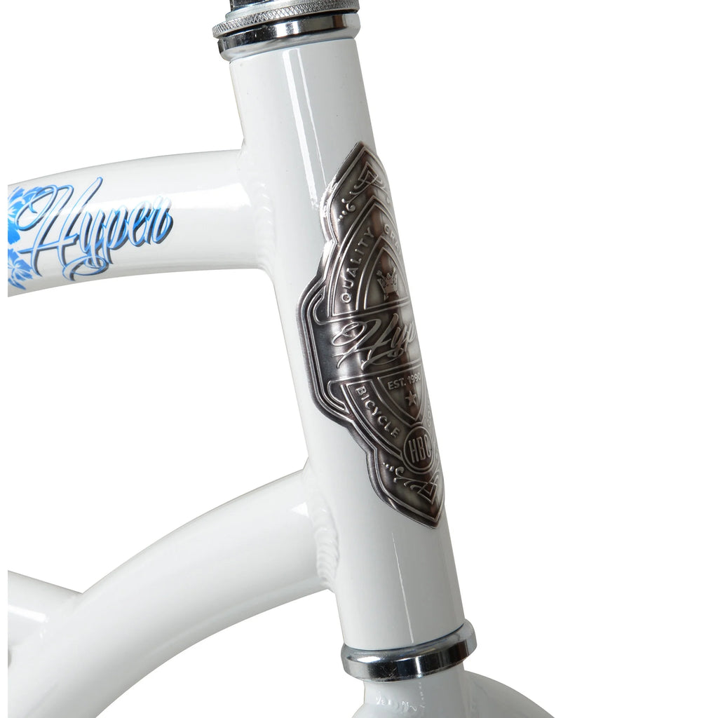 Bicicleta de playa para mujer Hyper, 26 pulgadas, blanca con llantas azules