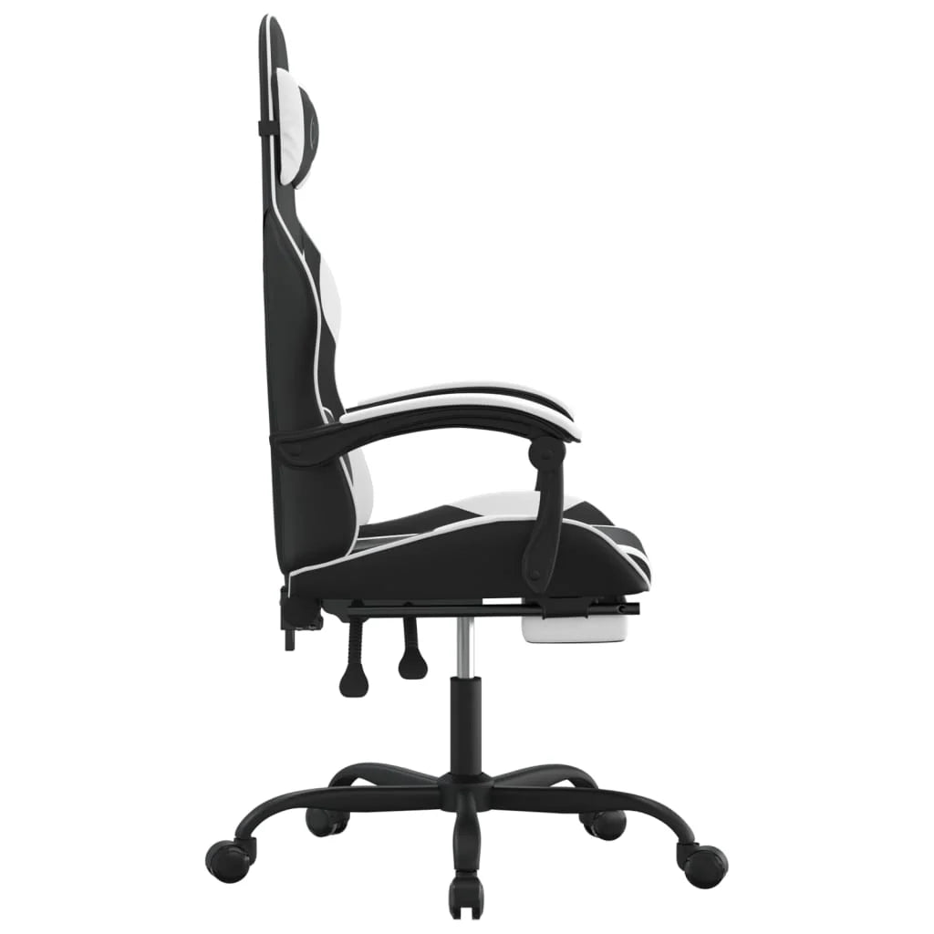 2025 Silla gaming giratoria reposapiés cuero sintético negro blanco V8635