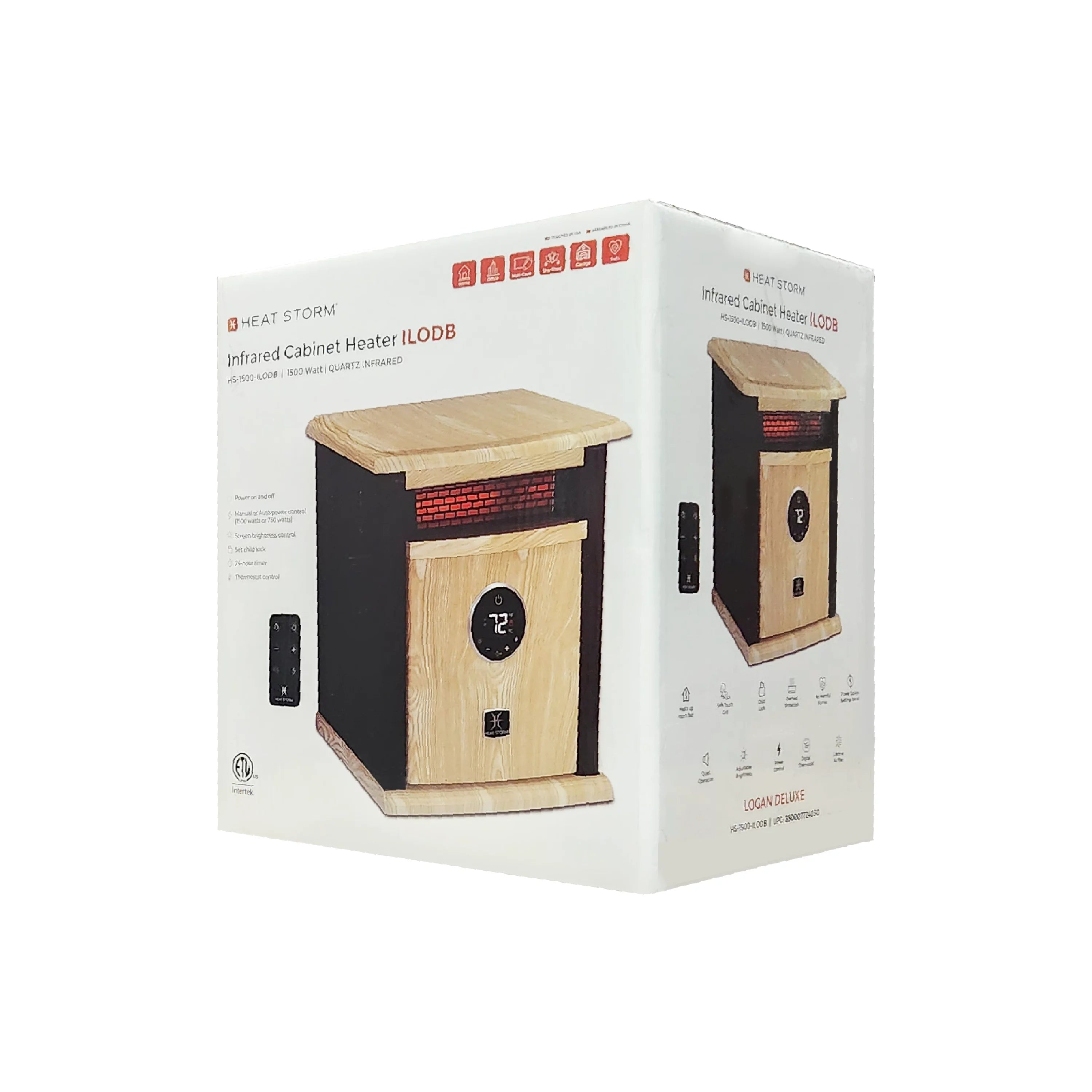 Calefacción infrarroja Heat Storm Logan Deluxe 1500 W, de uso doméstico, negra, modelo HS-1500-ILOD-B – Nuevo y sin usar.